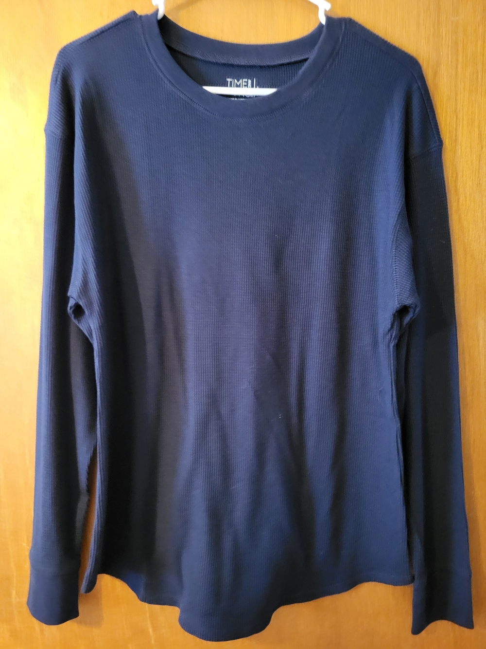 Time and Tru Navy Ribbed Long-Sleeve Crew Top